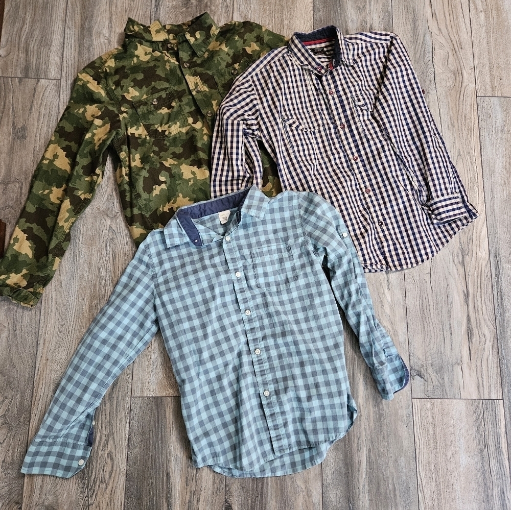 Boys Checkered and Camouflage Shirt Set